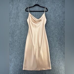 Velvi Champagne Cowl Neck Slip Midi Dress Women’s 10 Sexy Special Occasion
